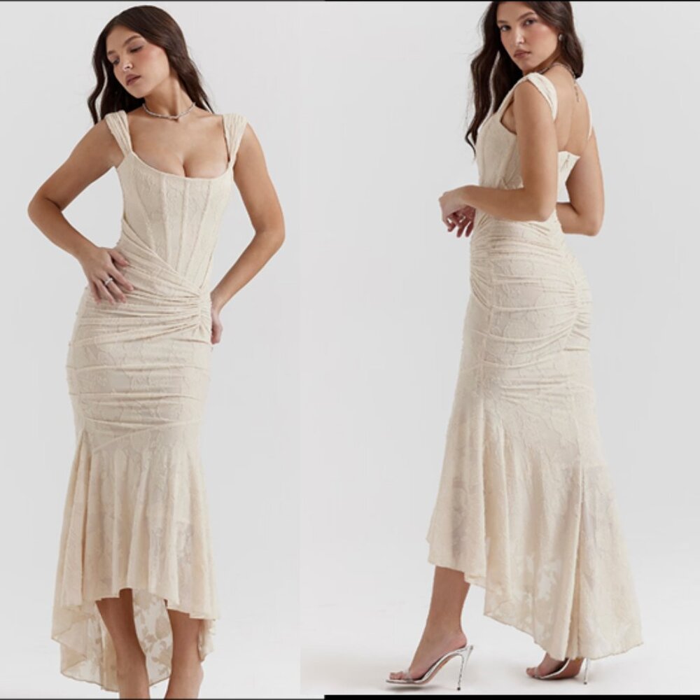 House of CB Cesca Ivory Maxi Dress, Bridal / Rehearsal / Reception, NWOT, Medium